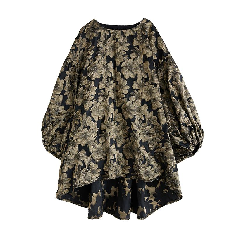 Long Sleeve Plus Size Jacquard Vintage Floral New In Dresses for Women Casual Loose Midi Spring Autumn Dress