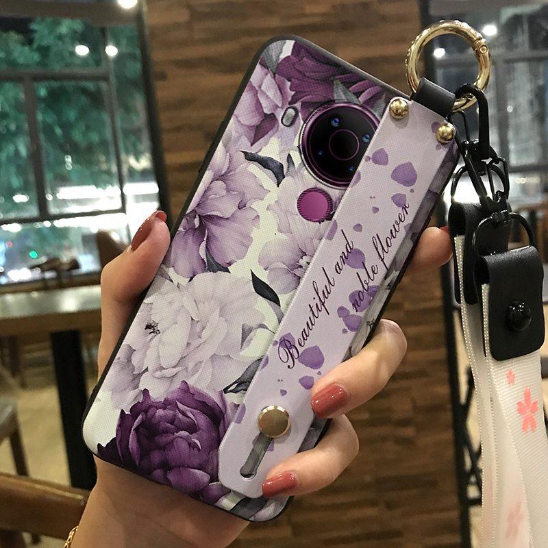 Back Cover Anti-dust Phone Case For Nokia 5.4 Wrist Strap Anti-knock Kickstand Shockproof Wristband Flower Phone Holder