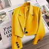 Women's One Button Short Blazer, Polyester Long Sleeve Notched Lapel Regular Fit Elegant Commuter Suit Jacket