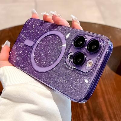 Lüks Magsafe Kablosuz Şarj Glitter Telefon Kılıfı Iphone 14 13 12 11 Pro Max Artı Manyetik Lens Koruma Tampon Kapak