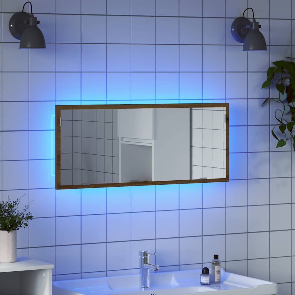 Vidaxl Lustro Łazienkowe Z Led, Dąb Artisan, 100X8,5X37 Cm