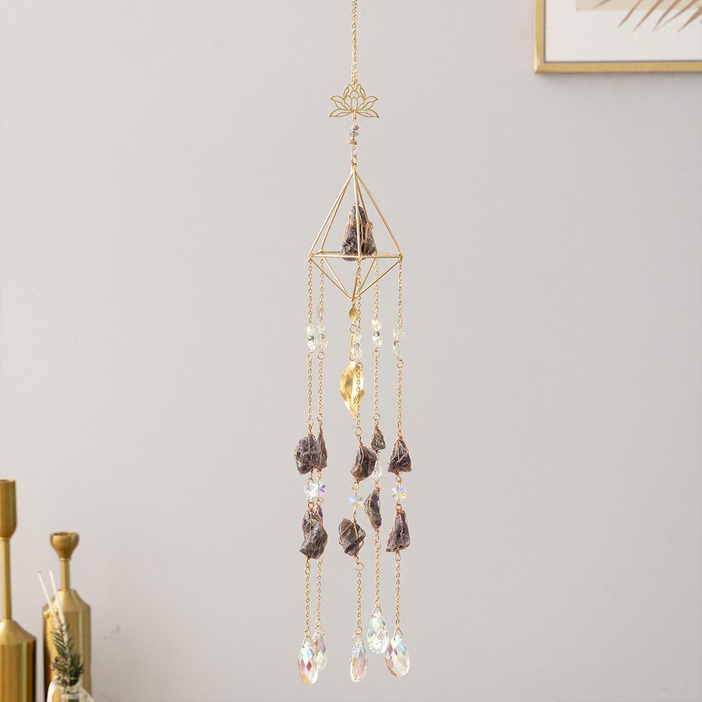 Natural Crystal Gravel Pendant Sun Catcher Garden Balcony Wind Chime Hanging Ornament