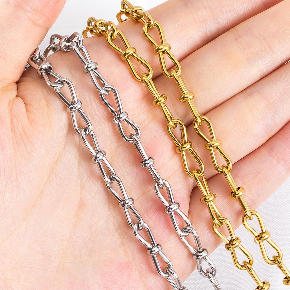 0.5M 1M 6mm 18K PVD Plated Stainless Steel Hollow Bow Chain for DIY Punk Bracelet Necklace Anklet Craft Jewelry Making Supplies