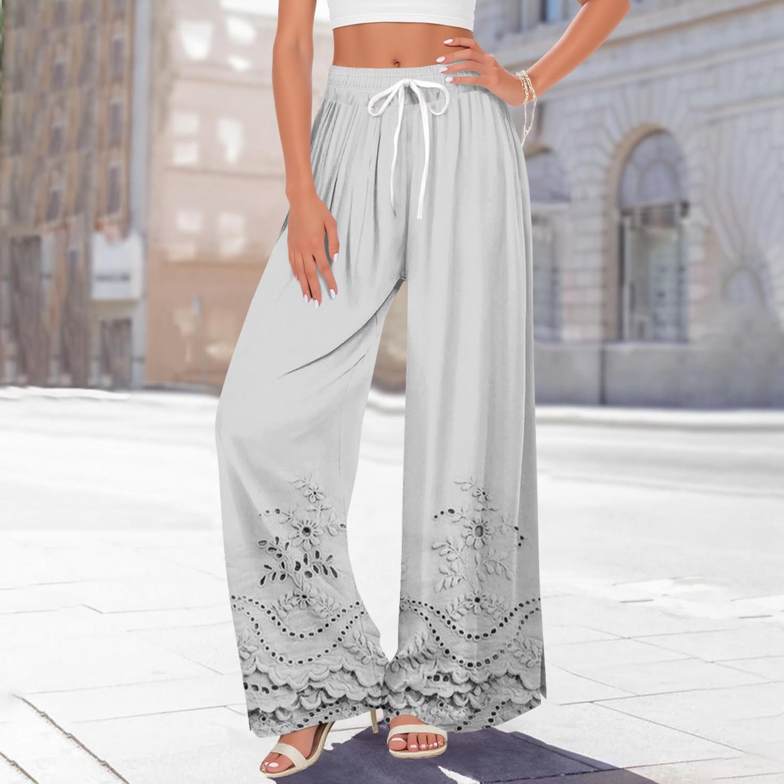 

Женские брюки с принтом и широкими штанинами, с карманами, с высокой талией, на кулиске, свободные, повседневные XL светло-серый