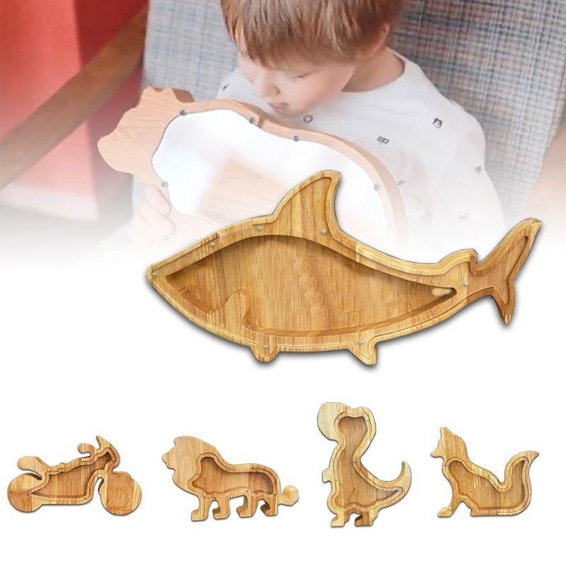 Cute Animals Wooden Money Box Coin Jar Transparent Acrylic Childrens Animal
