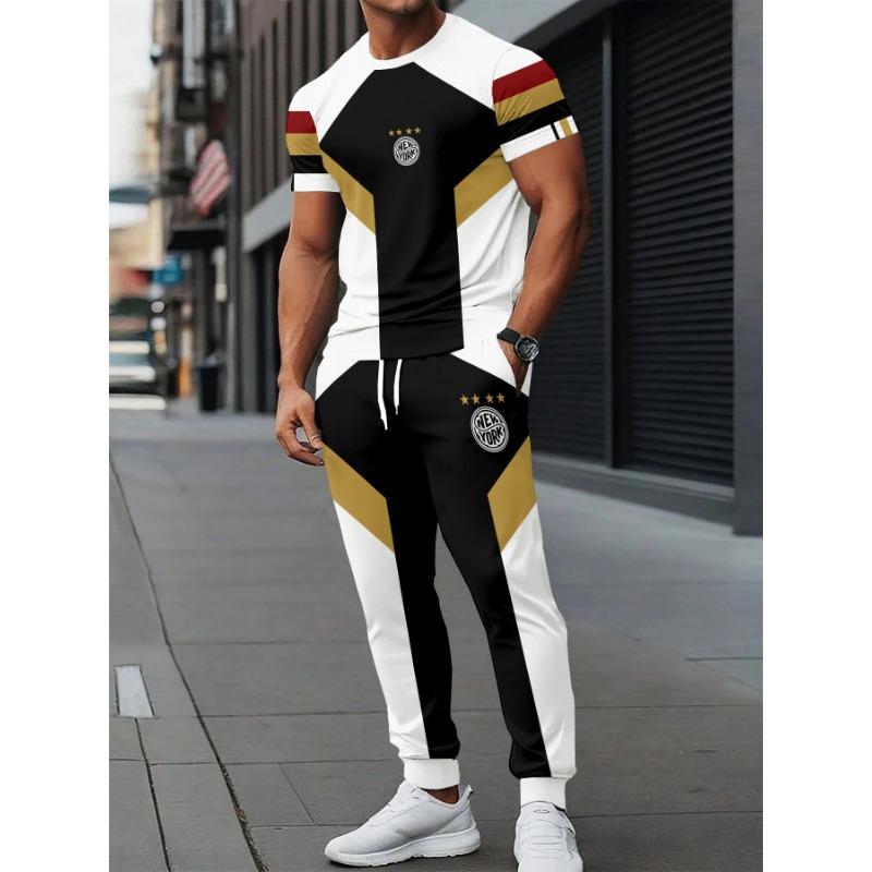 Men's Polyester Sportswear | Elegant Casual Crew Neck | Slightly Stretchy Knit with 3D Print | Regular Fit 2pcs Set