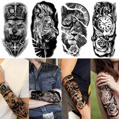 Krieger Tiger Wolf Fake Tattoo Aufkleber Tattoo Ärmel Temporäre Tattoos Schwarzer Tattoo Aufkleber