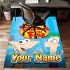 Phineas and Ferb Design Area Rug Personalized Name- Non-Slip, Soft & Cozy Floor Mat for Living Room, Office - Indoor/Outdoor Carpet