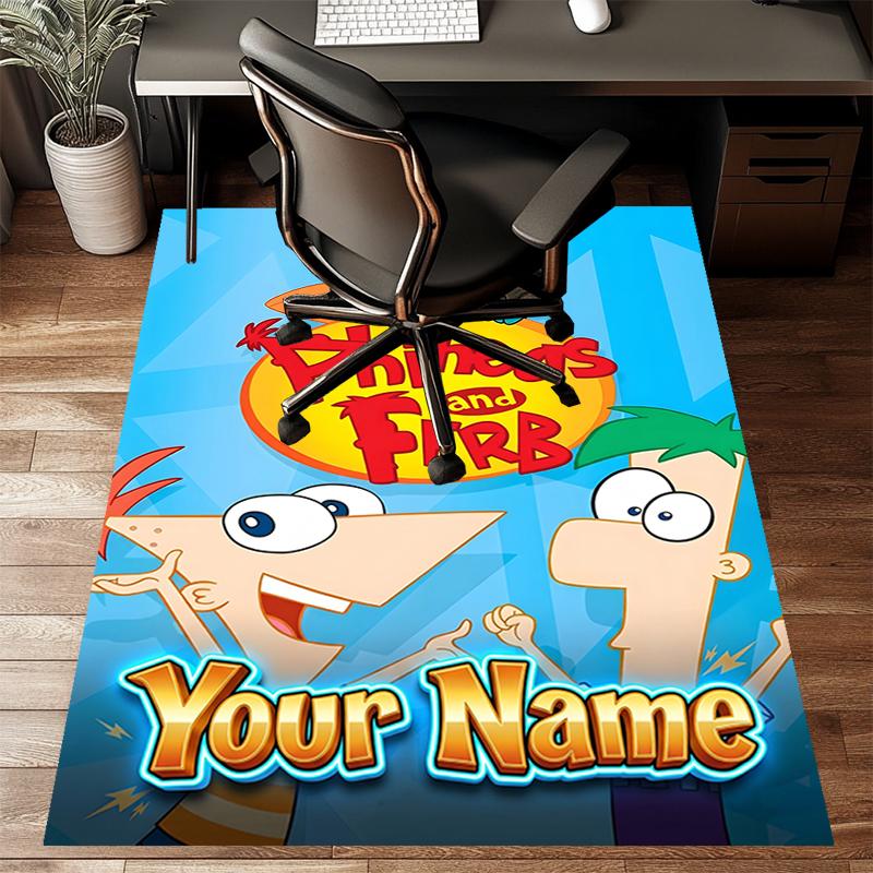 Phineas and Ferb Design Area Rug Personalized Name- Non-Slip, Soft & Cozy Floor Mat for Living Room, Office - Indoor/Outdoor Carpet