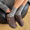 Damen Fair Isle Schneeflocken Mid-Calf Socken - Retro Ethno Stil, Herbst/Winter Baumwoll-Krempelsocken