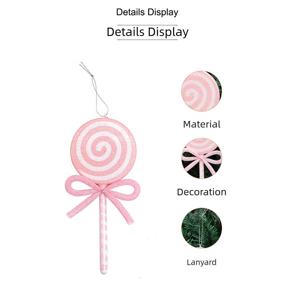 Christmas Candy Lollipop Ornament with Bow for Tree Hanging Indoor and Outdoor Plastic Pendant Holiday Decoration