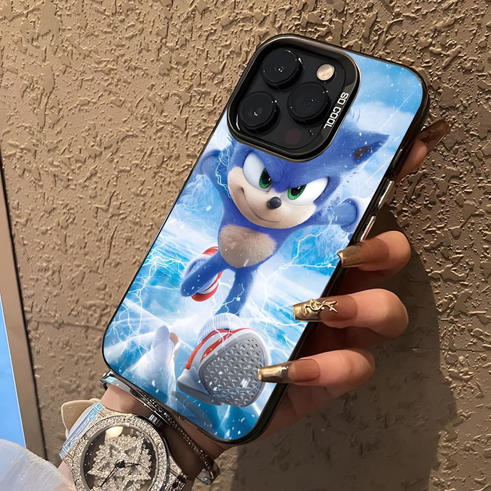 Cartoon S-Sonics Hedgehog Phone Case For 17 Pro Max IPhone 16 Pro Max 15 14 Plus 12 13 X XS Max 11 Colorful Silver Cover