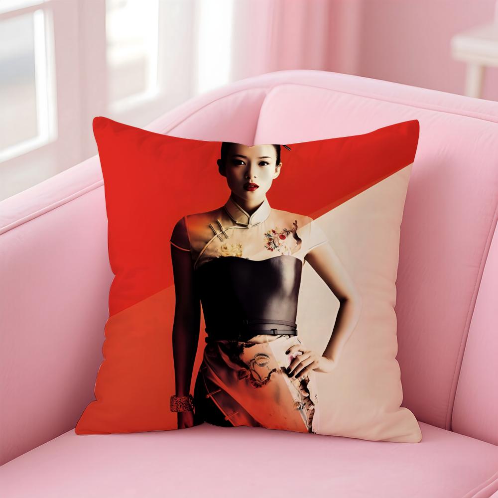 Elegant stars ZZhang Ziyi Cushion Cover Pillow Case Soft Friendly Fabric  Concealed Zipper