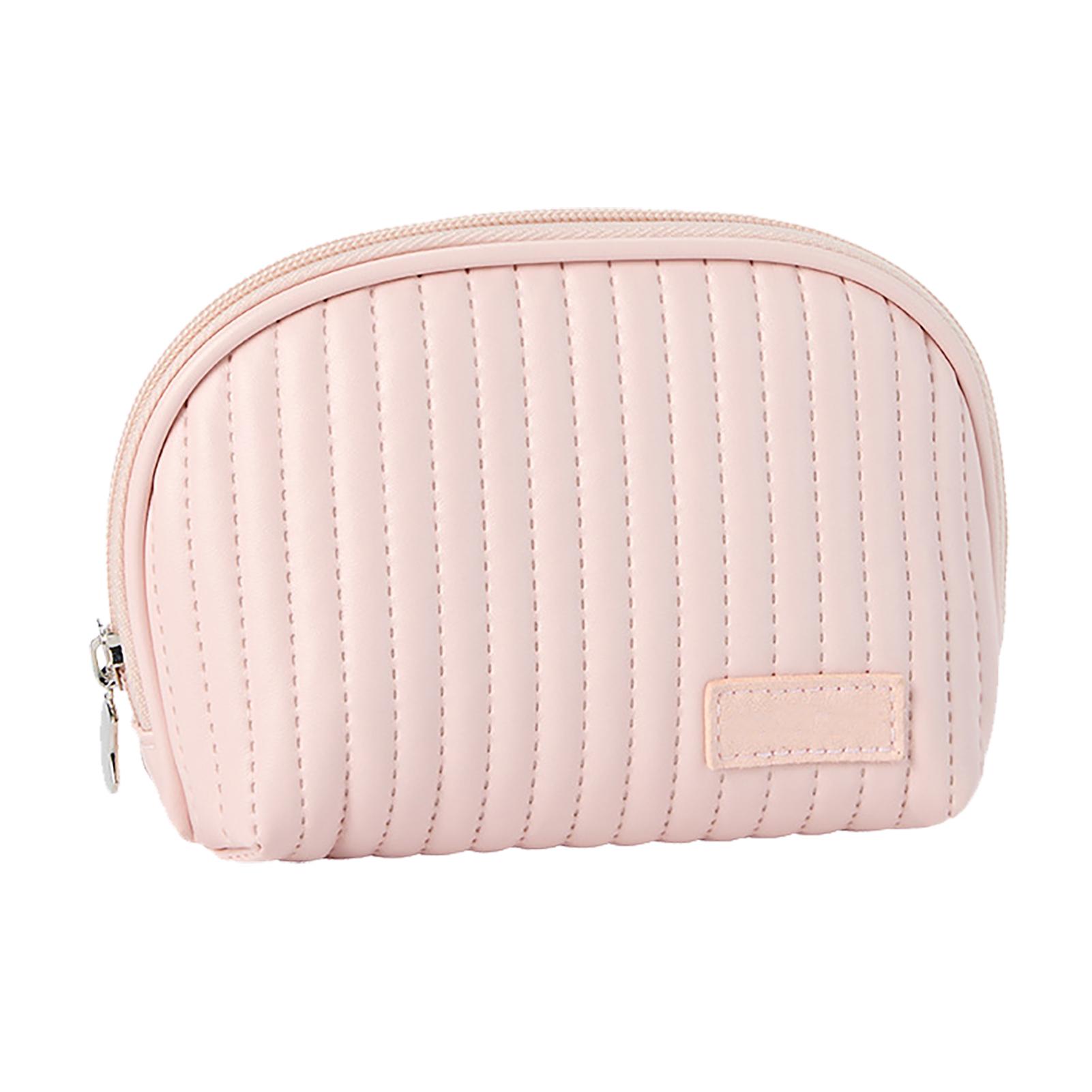 PU Leather Makeup Bag Portable Large Capacity Large Opening Storage Travel Makeup Bag for Lipstick Cosmetic Makeup Pouch розовый