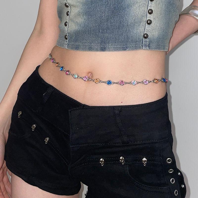 

Стразовая поясная цепочка Декоративный пояс для платья и джинсов Женская летняя цепочка Тренд разноцветный