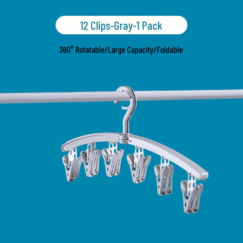 Rotating Multifunctional Clothes Drying Rack with 12 Clips for Socks, Underwear, and Pants