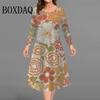 Vintage Flowers 3D Print Dresses For Women Autumn Winter Long Sleeve Large Size Dress Casual Loose Plus Size Clothing