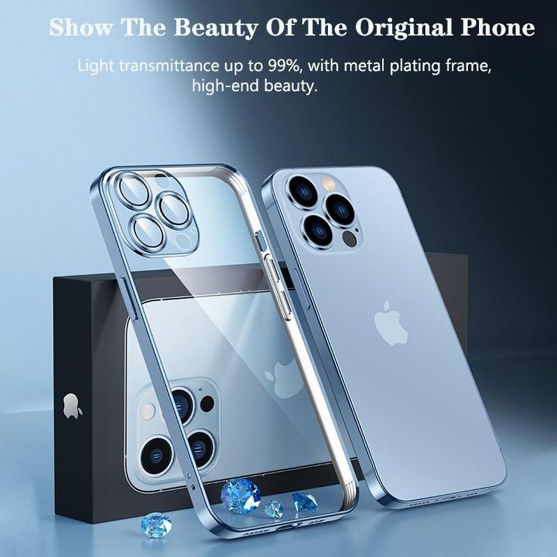 Luxyry Ultradünne, durchsichtige, quadratische Rahmenhülle für iPhone 14, 13, 12 Mini, 11 Pro Max, X, Xs, Xr, Se, 7, 8 Plus, weiche Abdeckung mit Glas