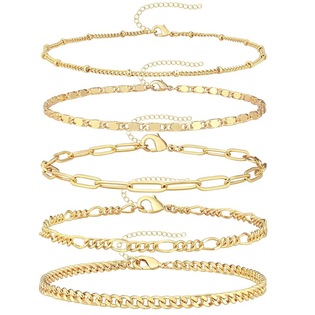 Fashionable Five-Piece Metal Chain Bracelet Set - Personalized European and American Style