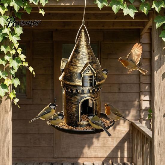 Decorative Bird Feeder Retro Castle Feeder, Metal Hanging Outdoor Courtyard Wild for Garden Backyard Balcony Decor Lovers