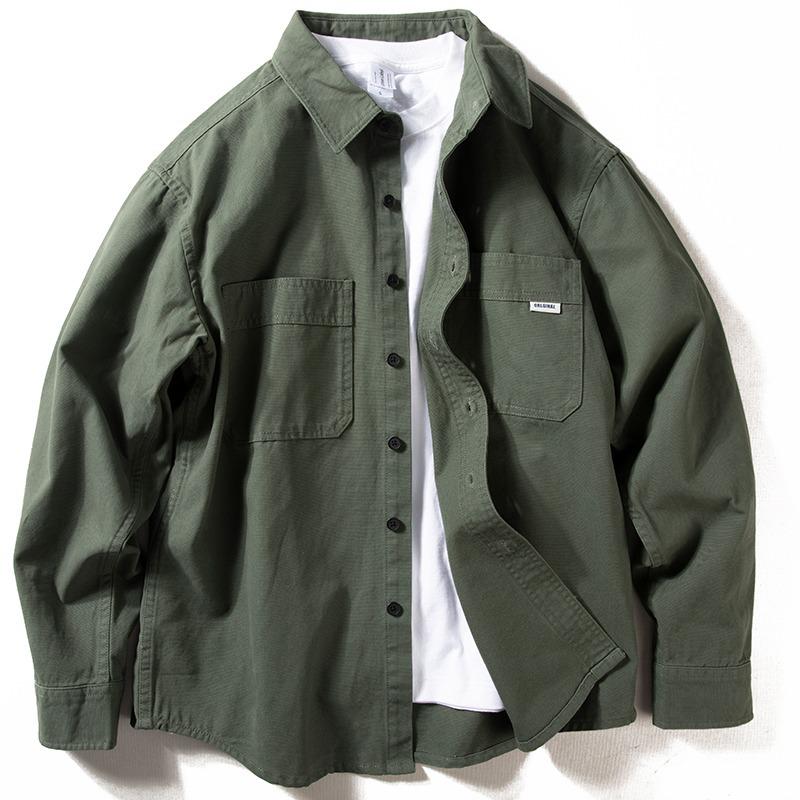 Men's Korean Style Retro Long Sleeve Work Shirt - Trendy, Loose, Versatile, Youth Casual Jacket with Pockets.