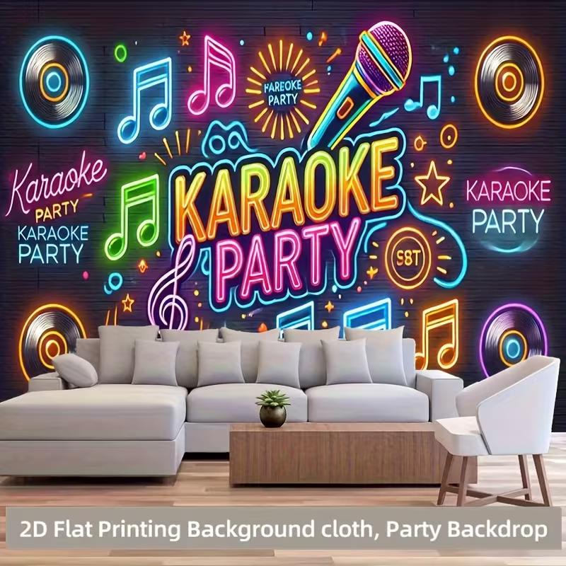 

Karaoke Party Photo Booth Background, Neon Microphone & Vinyl Record Backdrop for Themed Events 47.2x31.5inch/120*80cm