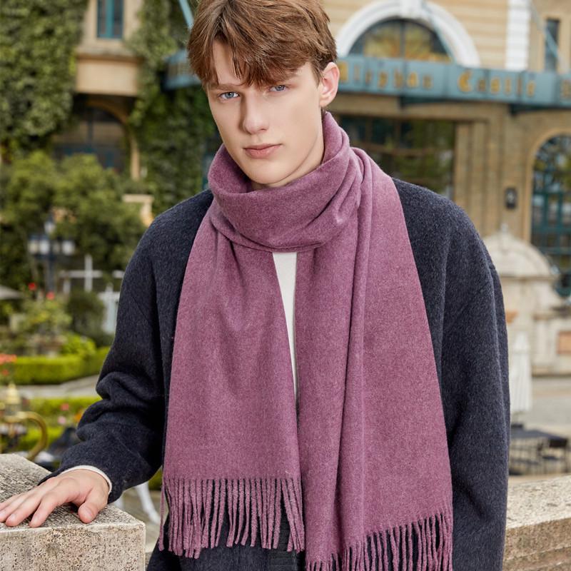 Premium Wool Cashmere Scarf: Women's Thick, Versatile Shawl for Autumn/Winter, Solid Colors, Unisex Style.