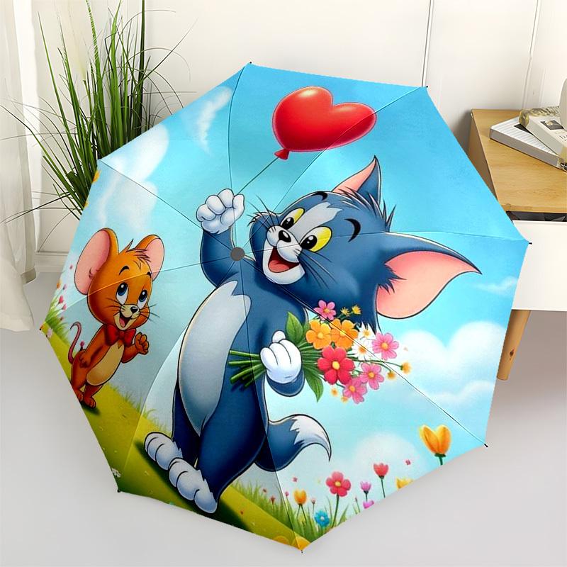 

1pc Tom and Jerry Heart Balloon Flowers Umbrella with Plastic Handle,Cartoon Pattern,Suitable for All Seasons Multi-functional Umbrella382
