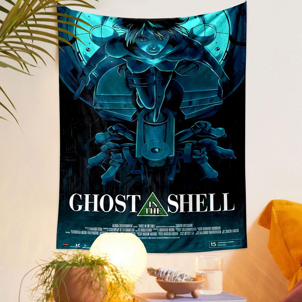 Ghost in the Shell Poster Tapestry Wall Hanging, Cyberpunk Anime Artwork, Sci-Fi Wall Decor for Bedroom Living Room Dorm