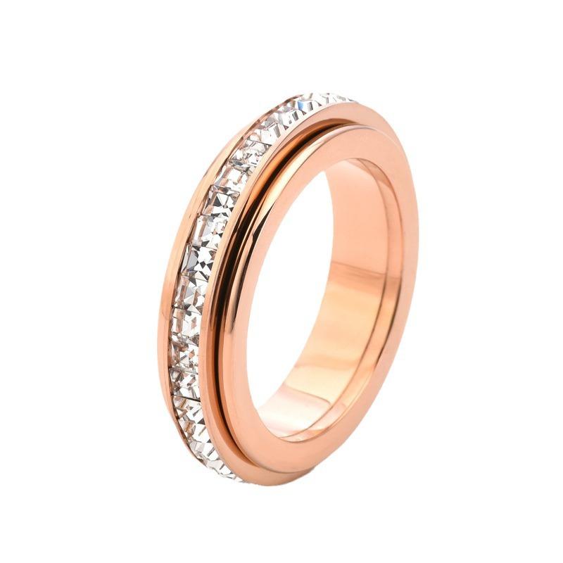 

Rotatable Waterproof 18k Gold Plated Diamond Zircon Stainless Steel Ring Couple Ring Design Women Jewelry Signet Ring 10 Яскраво-рожевий