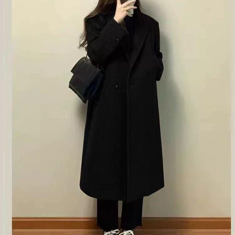 Modny, za kolano, wełniany płaszcz dla kobiet, pogrubiona, stylowa, tweedowa odzież wierzchnia na jesień i zimę