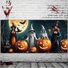Halloween Garage Banner - Witch and Skeleton Pattern, Bright Polyester Fabric, Oversized Outdoor Wall Decoration