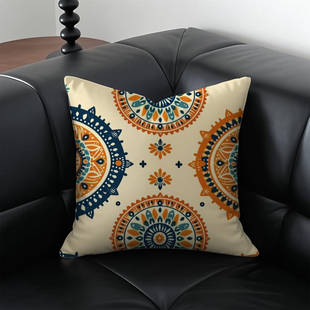 Boho Pattern Ethnic Art Cushion Cover Pillow Case Antidustmite Invisible Zipper Silky Plush Cushion