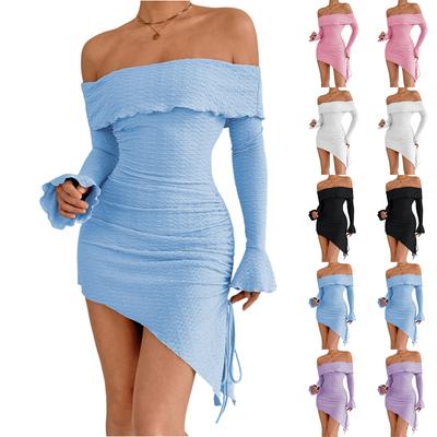 Women's Off-the-shoulder Hip Dress With Bell-sleeves