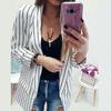 Fashion Autumn Women Stripe Lapel Long Sleeve Slim Fit Blazer Suit Jacket Coat