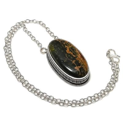 Natural Ocean Jasper Gemstone Handmade 925 Sterling Silver Necklace 20" F0e13