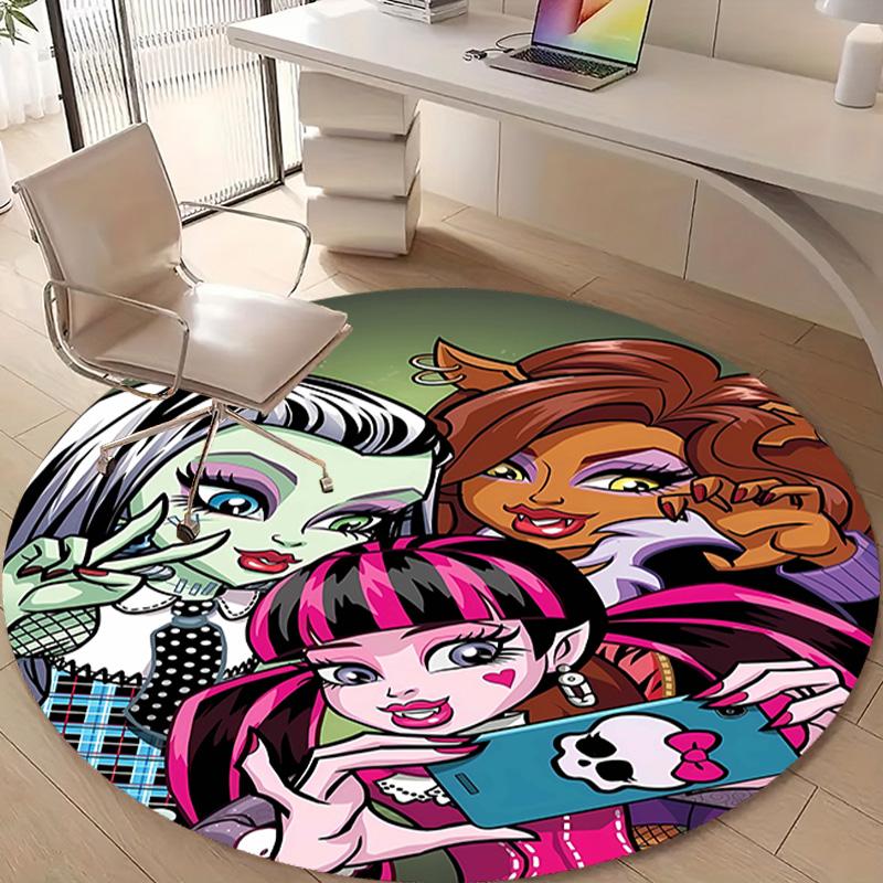 1pc Monster High Draculaura4 Design Printed Area Round Carpet for Bedroom Living Room Home Decor Rugs Mat Non Slip Mat Rug for Bedside