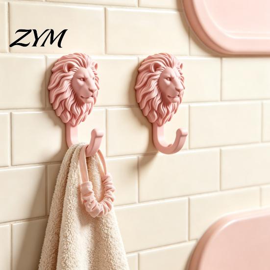 Decorative Animal Wall Mount 2Pcs Lion-Head Hooks, 3D Printed Shaped Hanger, Self?Adhesive Entryway Coat Hanger Towel Key Hook, Home Bathroom