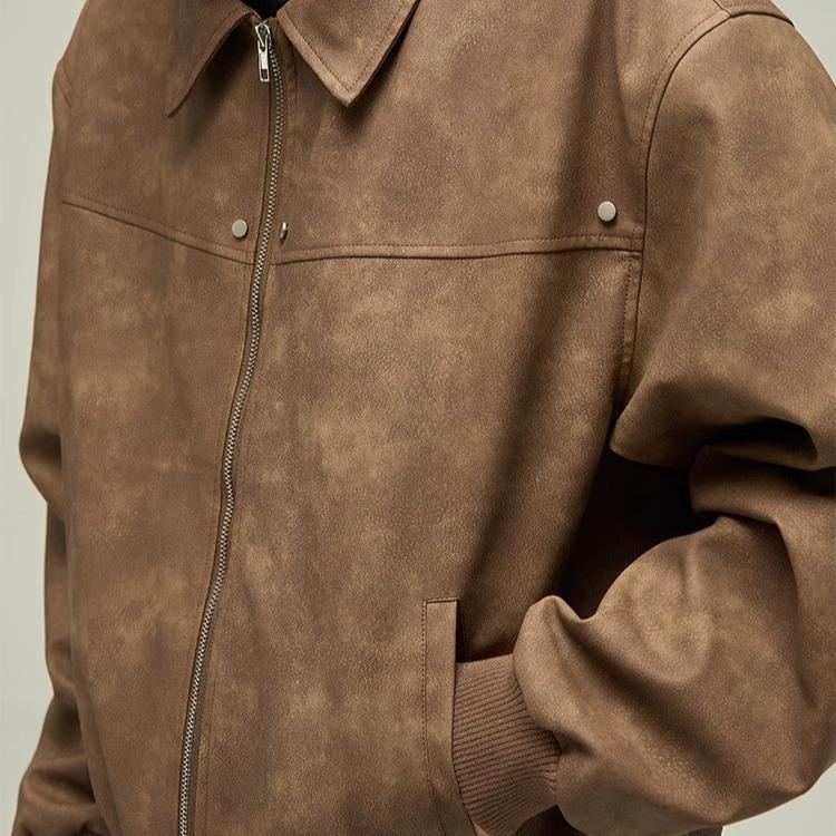 Men's High-End Brown Suede Retro Leather Lapel Jacket by Melaard