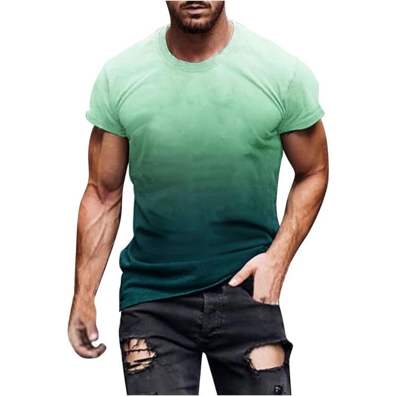 T-Shirts for Men Crewneck Short Sleeve Gradient Color Shirts Casual Stylish Running Gym Workout Athletic Shirt 2025