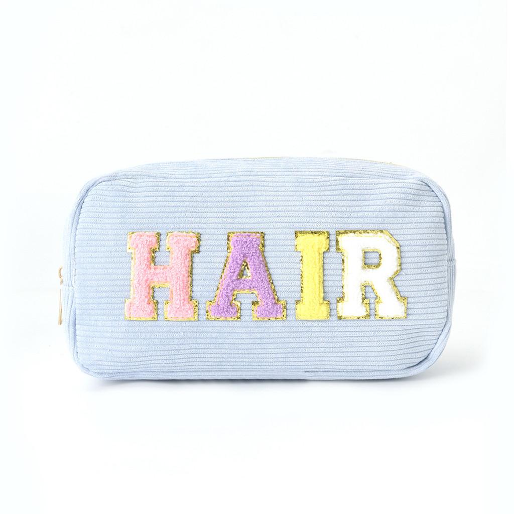 Croughts Style Corduroy Organizer With Letters Design For Portable Toiletry Storage
