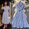 Commuter style short-sleeved A-shaped dress for women's summer light and mature style pink waist and thin elegant niche long skirt
