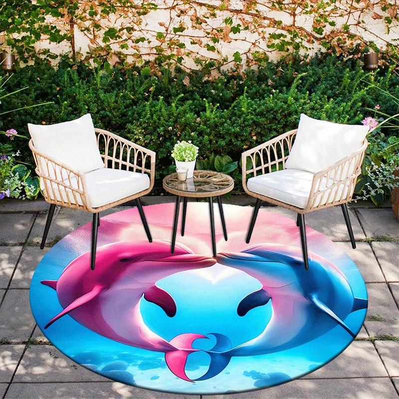 1pc Soft, Absorbent & Non Slip Kissing dolphins Round Rug Soft Circle Rug for Living Room & Bedroom Decor, Chair Mats, and Unforgettable Hom