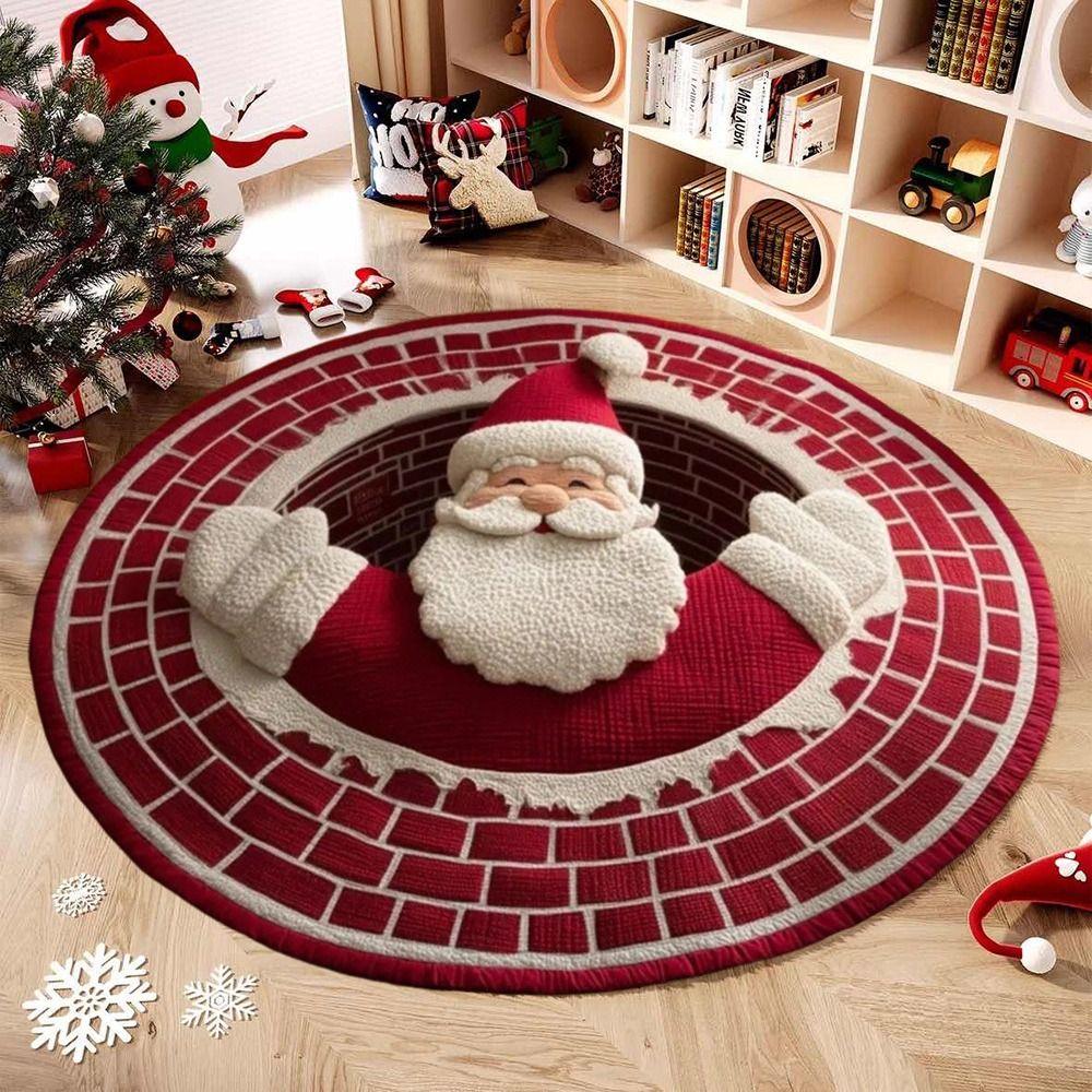 60*60cm Christmas Round Carpet 3D Special-shaped Bedroom Door Mat Santa Claus Floor Mat  Home Decor
