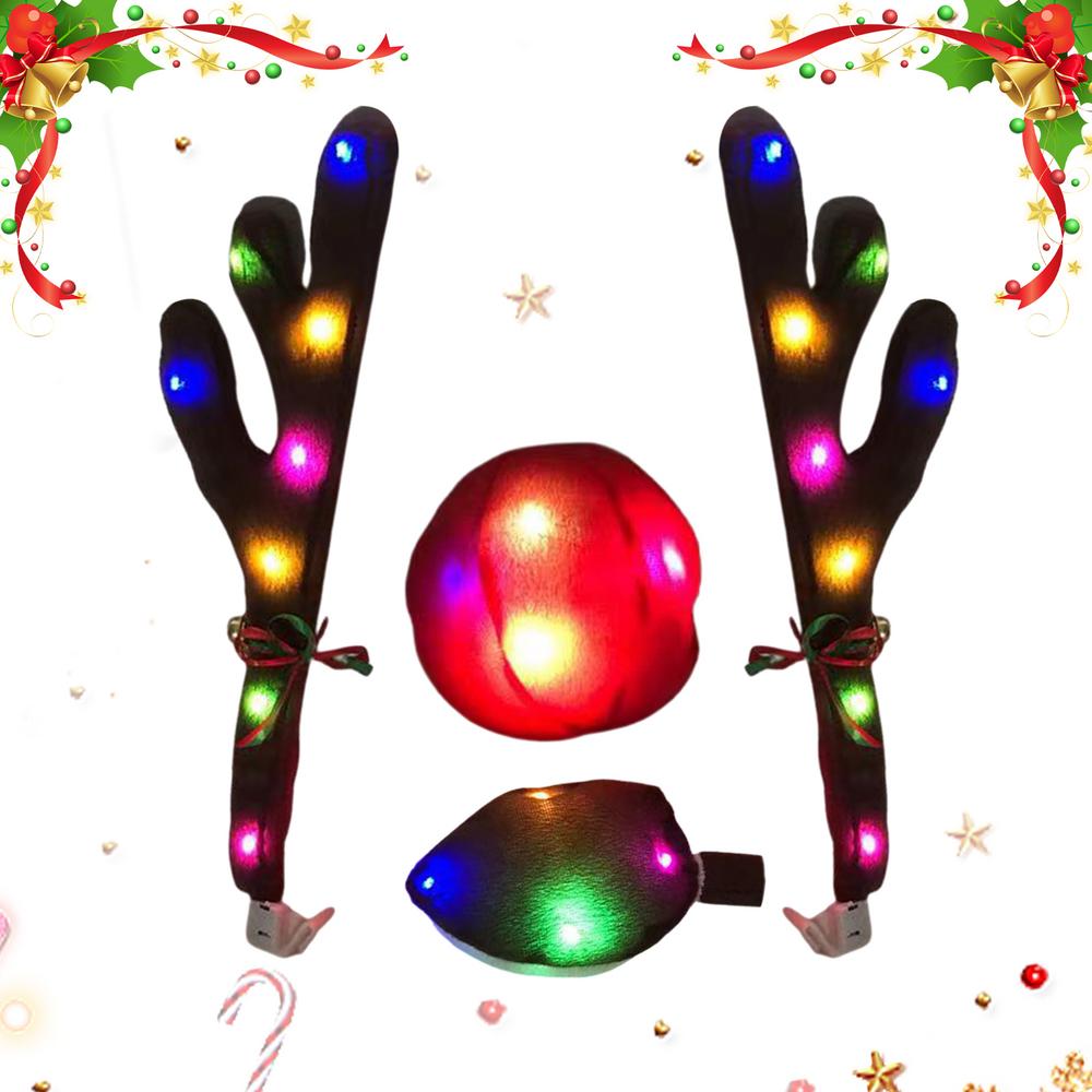 Geweih Nasenhorn LED Autodekoration Rentier Kostümset LKW Ornamente Weihnachtsfeiertags-Partygeschenke Weihnachten Sika Hirsch