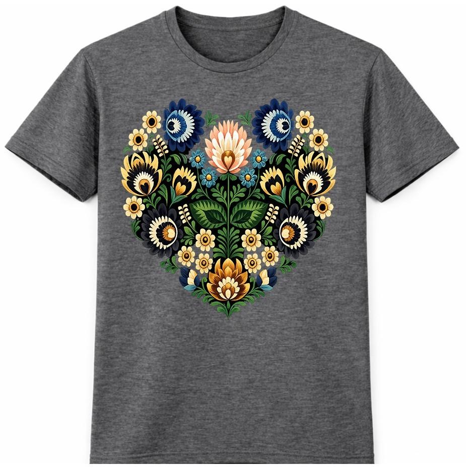 Floral Heart T Shirt Folk Art Botanical Flower Graphic Tee Boho