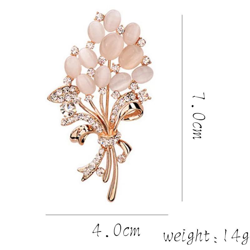 New Temperament Trendy Gold Color Zircon Flower Brooches for Women Cute Sweet Advanced Opal Pins Jewelry Accessories Gift
