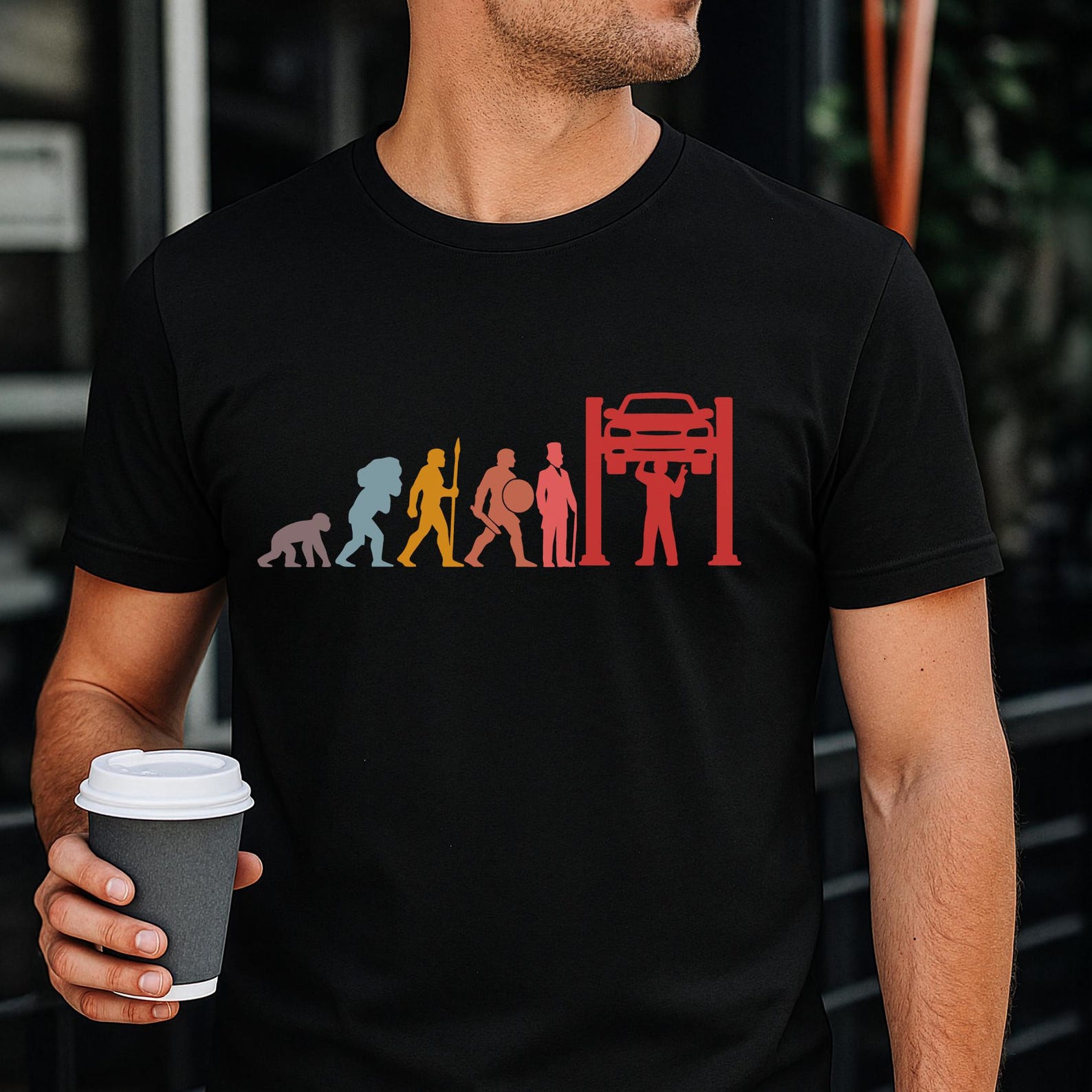 Evolution of a Mechanic T-Shirt, Funny Car Guy Gearhead Tee S