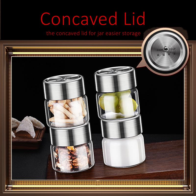 4 Pcs LFGB Certificate High-borosilicate Glass Subpackge Jar Fall Cold and Heat Resistant 100ml 250ml 330ml Concave Lid Bottle