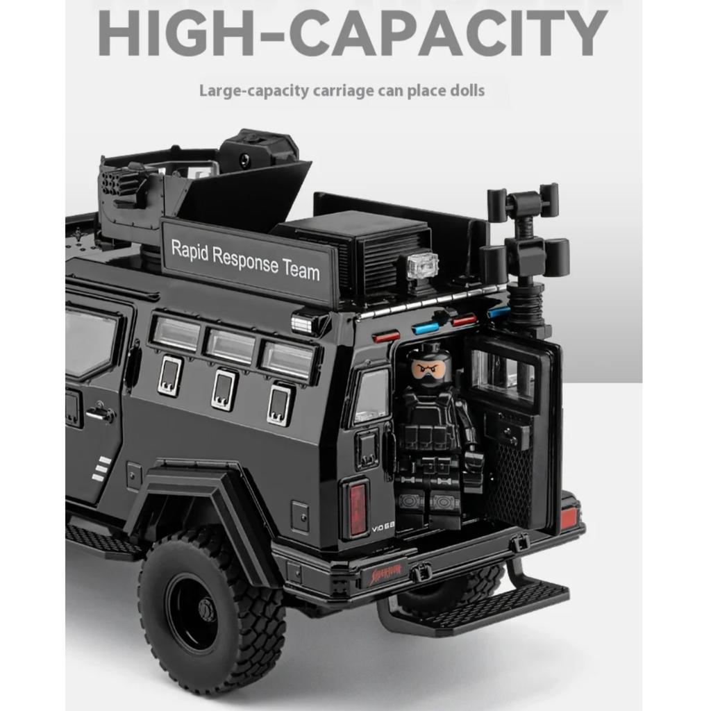 1/24 Scale Sword Toothed Tiger Explosion Proof Car Model Alloy Diecast Police Armored Off-road Vehicles Car Model Birthday Gift Boy